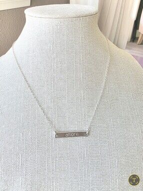 Sterling Silver 16", "amore" Bar Necklace
